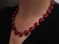 Scarlet Anna Wintour Tennis Choker Necklace with Rivoli Crystals 14mm, Red Antique Copper Jewelry, Birthday Gift