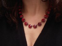 Scarlet Anna Wintour Tennis Choker Necklace with Rivoli Crystals 14mm, Red Antique Copper Jewelry, Birthday Gift