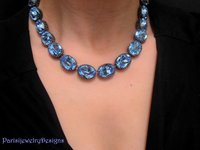 Anna Wintour Necklace, Aquamarine Oval Choker for Women, Georgian Blue Riviere Collet, Art Deco Jewelry, Birthday Gift