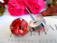 Padparadscha Orange Stud Earrings 12mm, Crystal Rivoli Party Jewelry, Antique Silver Round Post, Girl Prom Gift