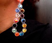 Colorful Statement Chandelier Crystal Earrings, Multi colour Teardrop Earrings, Art Deco Jewelry, Dangle Hook Earrings, Girlfriend Gift