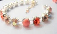 Peach Multi color cup chain Bracelet / Crystal Handmade Tennis Jewelry / Birthday Gift  / Chatons 8mm in Silver Setting