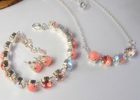 Peach Multi color cup chain Bracelet / Crystal Handmade Tennis Jewelry / Birthday Gift  / Chatons 8mm in Silver Setting