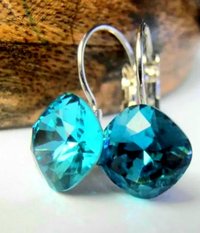 Square Dangle Earrings | Teal Crystal Dangle Earring Set