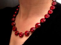 Scarlet Anna Wintour Tennis Choker Necklace with Rivoli Crystals 14mm, Red Antique Copper Jewelry, Birthday Gift