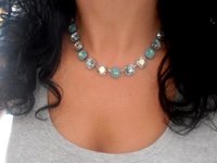 Pacific Opal Cushion Cut Necklace 4470,Tennis Cup chain Collet, Summer Blue Jewelry, Gift for women, Crystal Choker