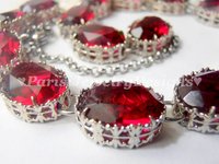 Ruby Crystal Riviere Choker Necklace in Platinum, Anna Wintour Red Collet, Women Art Deco Jewelry, Birthday Gift for Girlfriend