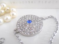 Silver Round Disc Chain Charm Bracelet / Minimalist Mandala Jewelry / Bohemian sapphire Blue Crystal / Birthday Gift