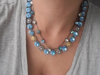 Aquamarine Crystal Necklace / Tennis Vienna Choker / 12mm Rivoli Cupchain / Antique silver / Anna Wintour  byparisie