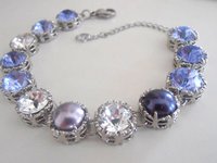 Crystal and Pearls Lavender Filigree Bracelet, Art Deco Jewelry in Platinum, Women Birthday Gift