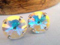 Aurora Borealis Stud Earrings in Silver 12mm Rivoli Studs