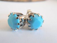 Blue Turquoise Stud Earrings in Platinum | Pierced Jewelry 