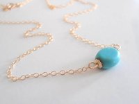 Everyday Minimalist Turquoise Necklace / Gold fill bean pendant / Charm jewelry for modern layering