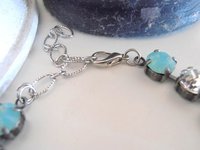 Turquoise Blue Pastel Tennis Bracelet, Antique Jewelry, Silver Cup chain, Multicolor Crystal Chatons