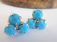 Turquoise Blue Platinum Post Earrings / Flower Crystal Studs / Birthday Gift