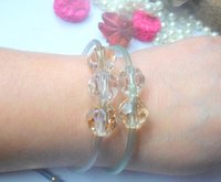 Crystal Beads Bracelet 12mm / Golden Shade Silver Shade /  Rubber Cord cuff / Beaded jewelry / 