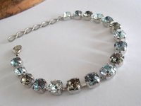 Dainty Crystal Blue Bracelet, Tennis Cup chain, Platinum Jewelry Gift for her, Fashion Jewelry