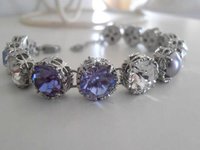 Crystal and Pearls Lavender Filigree Bracelet, Art Deco Jewelry in Platinum, Women Birthday Gift