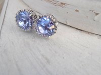 Violet Crystal Post Earrings, Bridal Filigree Studs, Wedding Platinum Jewelry, Pierced Setting, Girl Birthday Gift