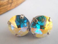 Aurora Borealis Stud Earrings in Silver 12mm Rivoli Studs