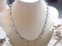 Diamond Cut Clear Tennis Necklace, Antique Wedding Jewelry, Cushion Rhinestone Choker, Christmas Gift