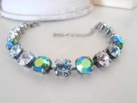 Green Multicolors Tennis Cupchain Bracelet / Crystal Chatons / Fashion Jewelry for her / 8mm Antique Silver Setting /