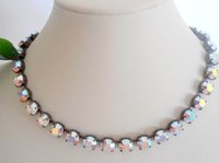 Aurora Borealis Crystal Tennis Necklace, AB Bronze Choker, Antique Jewelry, Mother's day gift