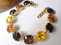 Light Topaz Multicolor Cushion Cut Bracelet • Gold Tennis Cup chain 4470 12mm • Women Birthday Jewelry