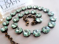 Chrysolite Crystal Necklace in Antique Bronze Anna Wintour Jewelry Rivoli Green Collet 12mm Tennis Choker Cup chain ByParisie