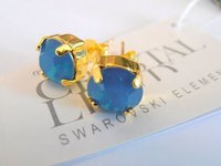 Caribbean blue opal Gold Earrings / Crystal Studs / Pierced Post / Gold Jewelry / Birthday Gift