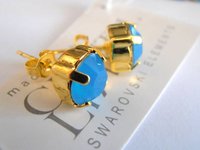 Caribbean blue opal Gold Earrings / Crystal Studs / Pierced Post / Gold Jewelry / Birthday Gift