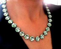 Chrysolite Rivoli Vienna Necklace, Antique Bronze Jewelry, Green Collet 12mm, Crystal Choker, Anna Wintour, Tennis Cup chain, ByParisie