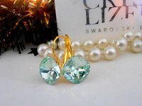 Chrysolite Bridal Drop Crystal Earrings / Cushion Cut 4470 / Green Lever back Gold Dangle Bridesmaids Jewelry