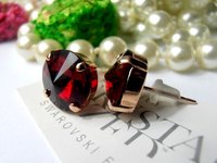 Siam Red Crystal Stud Earrings in Rose Gold / Rivoli Post 1122 / Fashion Jewelry / Gift for her