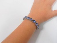 Tanzanite Blue Stretch Cuff Bracelet in Platinum Women Art Deco Jewelry Unique Birthday Gift for her