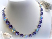 Tanzanite Blue Crystal Tennis Necklace, Rivoli Blue Choker, Edwardian Jewelry for Mom, Birthday Gift