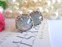 Grey Opal Stud Earrings, Art Deco Jewelry, Crystal Pierced Post, Girl Birthday Gift