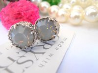 Grey Opal Stud Earrings, Art Deco Jewelry, Crystal Pierced Post, Girl Birthday Gift