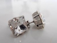 Clear Crystal Square Stud Earrings / 10mm Princess Cut / 4447 Antique Silver Post / Bridesmaids Costume Jewelry