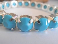 Turquoise Stretch Cuff Bracelet made with Crystal Chatons 8mm / Blue Silver Wrap Fashion Accessories