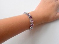 Amethyst Purple Filigree Bracelet, Art Deco Crystal Jewelry, Link Cup chain, Platinum Tennis Setting, Birthday Gift for her