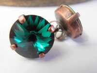 Crystal Rivoli Earrings /12mm Studs / Pierced Post Earrings / Antique copper / Emerald Green / Sapphire Blue Studs