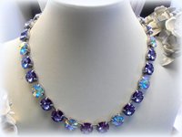 Tanzanite Blue Crystal Tennis Necklace, Rivoli Blue Choker, Edwardian Jewelry for Mom, Birthday Gift