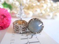 Grey Opal Stud Earrings, Art Deco Jewelry, Crystal Pierced Post, Girl Birthday Gift