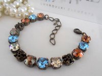 Brown Multicolors Tennis Crystal Bracelet / Filigree / Antique Bronze Jewelry / Copper Chatons / SS39 / Birthday Gift