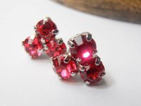 Indian Pink stud earrings, 6mm crystal, Platinum plated, Flower, prong setting, post earrings, costume jewelry