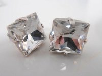 Clear Crystal Square Stud Earrings / 10mm Princess Cut / 4447 Antique Silver Post / Bridesmaids Costume Jewelry