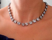 Crystal Blue Shade Princess Square Choker Necklace 8mm, Silver Tennis Cup chain 4447, Women Gift