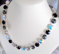 Multicolors Black Crystal Rivoli Necklace, Manhattan Choker, Tennis Cup chain 12mm, Bib, Birthday gift