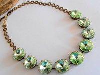 Chrysolite Green Rivoli Tennis Choker Necklace, Anna Wintour, Christmas gift, Bronze Jewelry